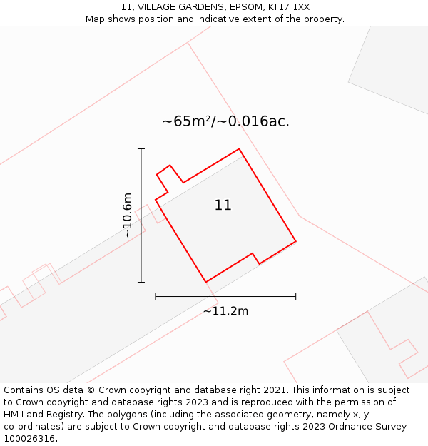 11, VILLAGE GARDENS, EPSOM, KT17 1XX: Plot and title map