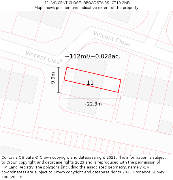 11, VINCENT CLOSE, BROADSTAIRS, CT10 2NB: Plot and title map
