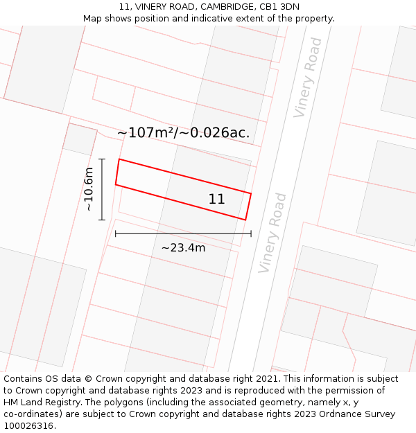 11, VINERY ROAD, CAMBRIDGE, CB1 3DN: Plot and title map