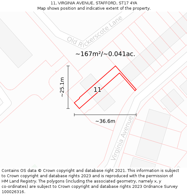 11, VIRGINIA AVENUE, STAFFORD, ST17 4YA: Plot and title map