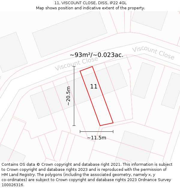 11, VISCOUNT CLOSE, DISS, IP22 4GL: Plot and title map