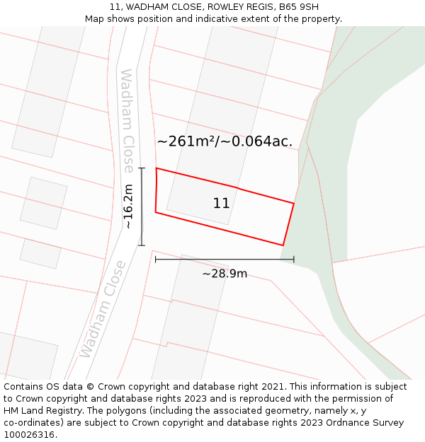 11, WADHAM CLOSE, ROWLEY REGIS, B65 9SH: Plot and title map