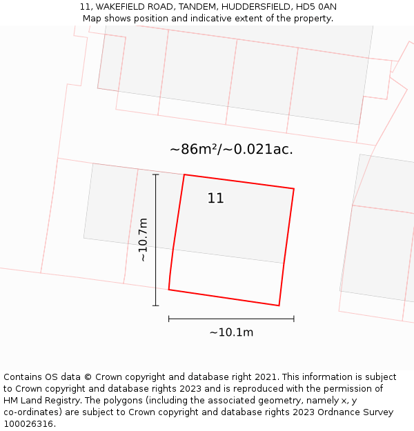 11, WAKEFIELD ROAD, TANDEM, HUDDERSFIELD, HD5 0AN: Plot and title map