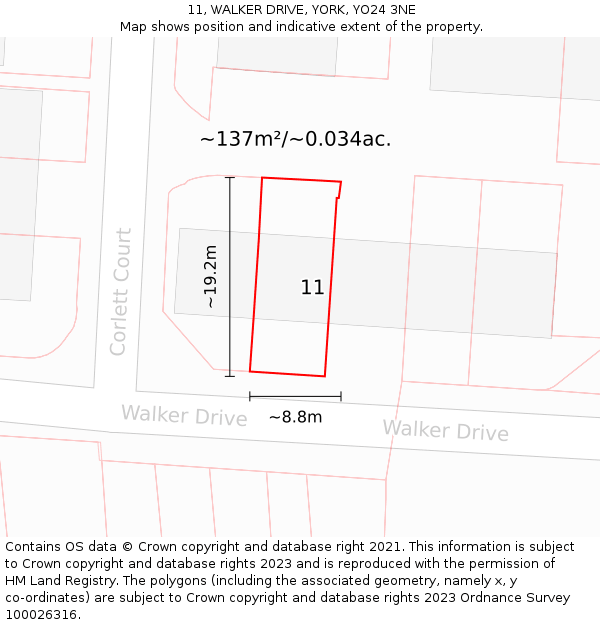 11, WALKER DRIVE, YORK, YO24 3NE: Plot and title map