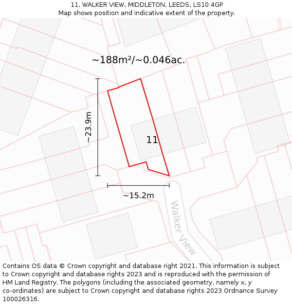 11, WALKER VIEW, MIDDLETON, LEEDS, LS10 4GP: Plot and title map