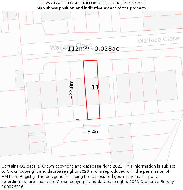 11, WALLACE CLOSE, HULLBRIDGE, HOCKLEY, SS5 6NE: Plot and title map