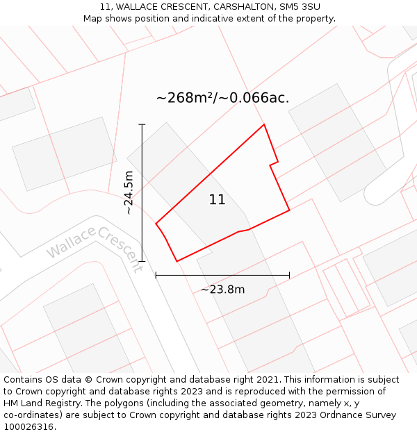 11, WALLACE CRESCENT, CARSHALTON, SM5 3SU: Plot and title map