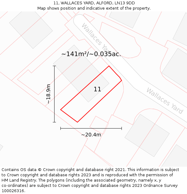 11, WALLACES YARD, ALFORD, LN13 9DD: Plot and title map