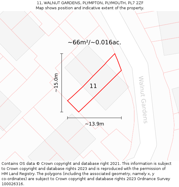 11, WALNUT GARDENS, PLYMPTON, PLYMOUTH, PL7 2ZF: Plot and title map
