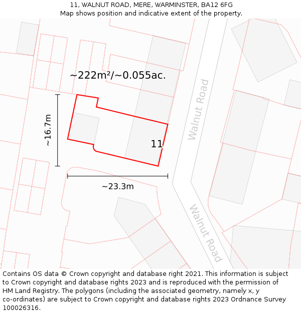 11, WALNUT ROAD, MERE, WARMINSTER, BA12 6FG: Plot and title map