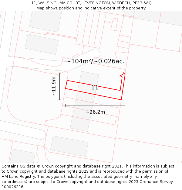 11, WALSINGHAM COURT, LEVERINGTON, WISBECH, PE13 5AQ: Plot and title map
