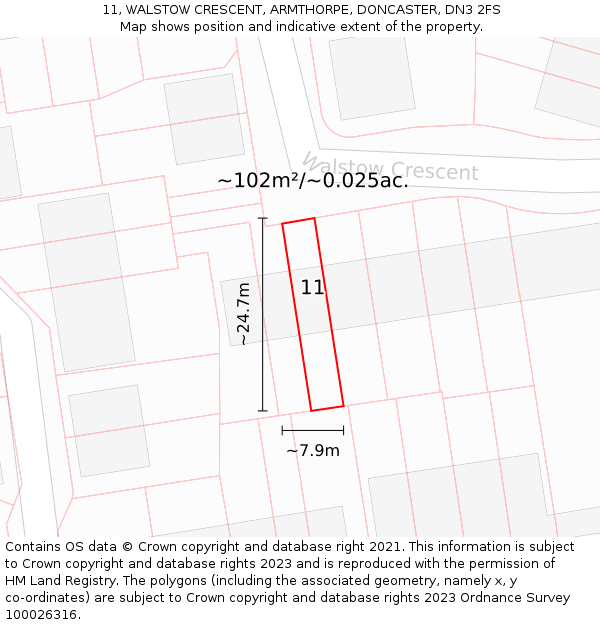 11, WALSTOW CRESCENT, ARMTHORPE, DONCASTER, DN3 2FS: Plot and title map