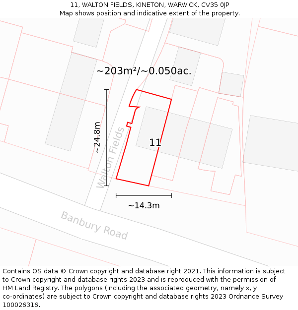 11, WALTON FIELDS, KINETON, WARWICK, CV35 0JP: Plot and title map