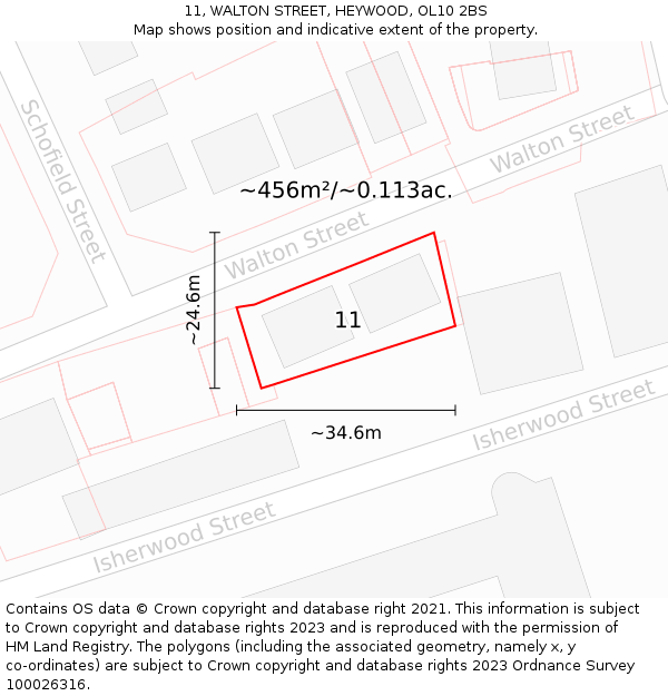 11, WALTON STREET, HEYWOOD, OL10 2BS: Plot and title map