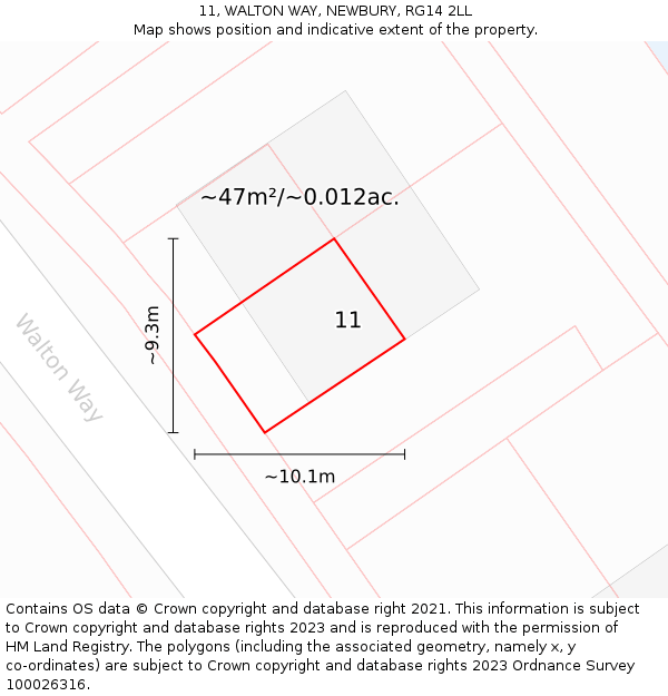 11, WALTON WAY, NEWBURY, RG14 2LL: Plot and title map
