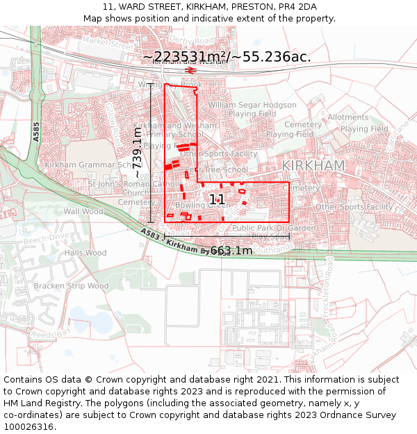 11, WARD STREET, KIRKHAM, PRESTON, PR4 2DA: Plot and title map
