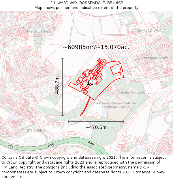 11, WARD WAY, ROSSENDALE, BB4 6SP: Plot and title map