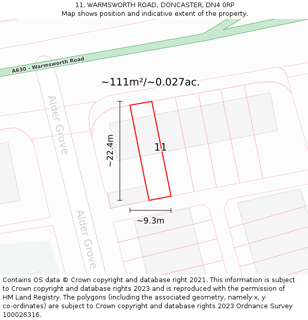 11, WARMSWORTH ROAD, DONCASTER, DN4 0RP: Plot and title map