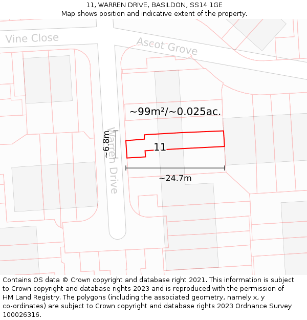 11, WARREN DRIVE, BASILDON, SS14 1GE: Plot and title map