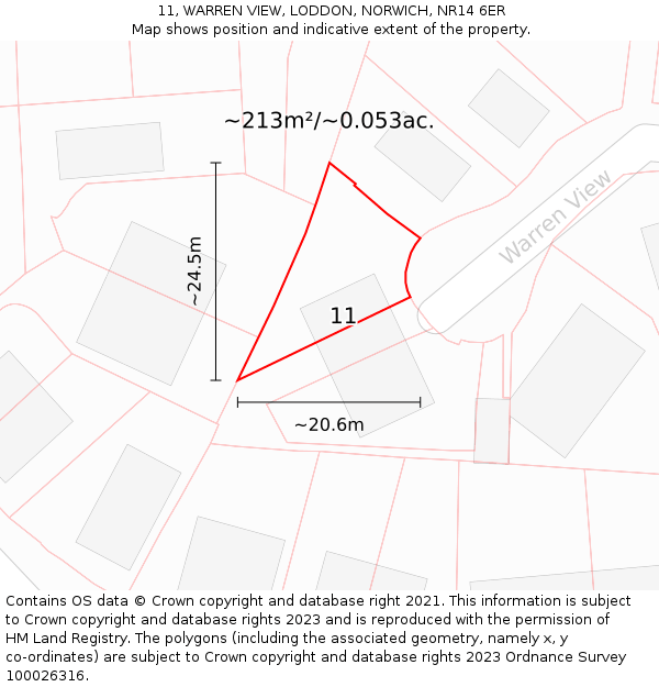 11, WARREN VIEW, LODDON, NORWICH, NR14 6ER: Plot and title map