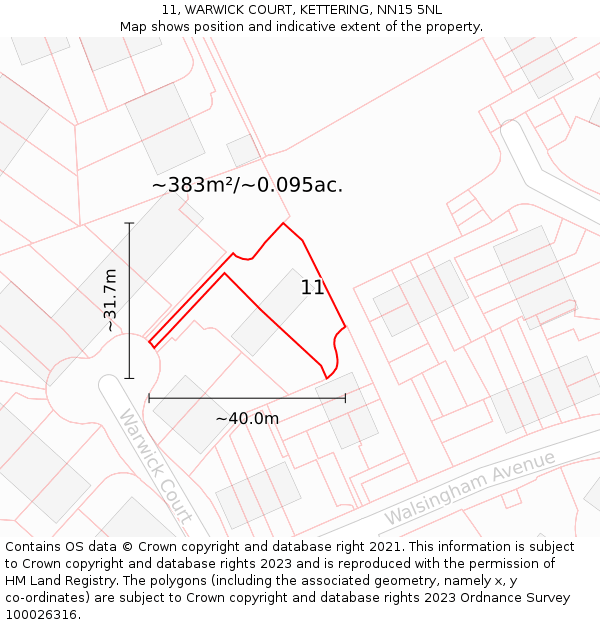 11, WARWICK COURT, KETTERING, NN15 5NL: Plot and title map