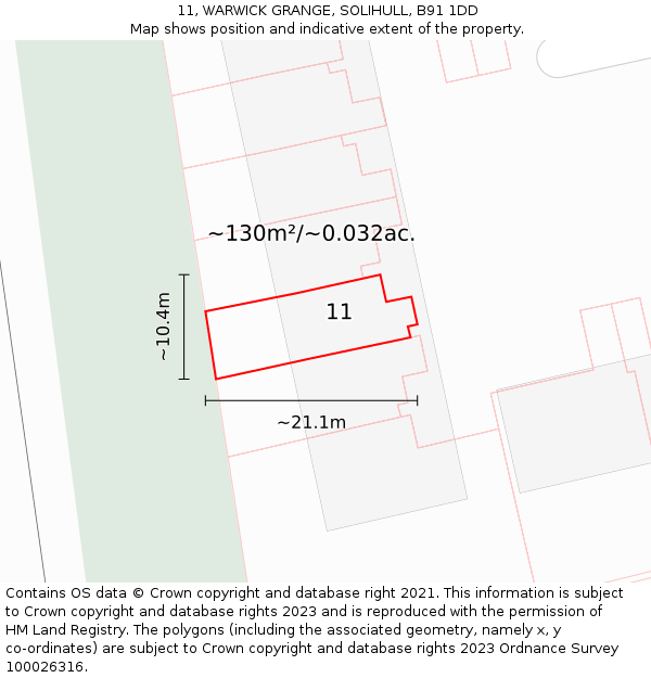 11, WARWICK GRANGE, SOLIHULL, B91 1DD: Plot and title map