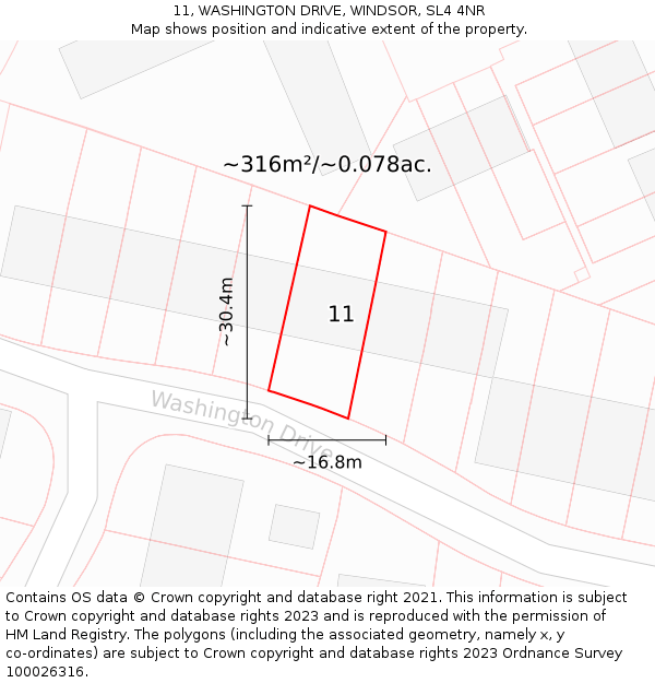 11, WASHINGTON DRIVE, WINDSOR, SL4 4NR: Plot and title map