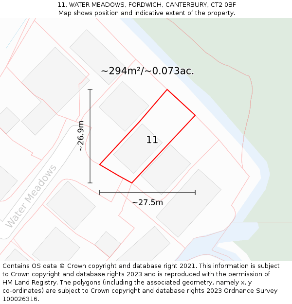 11, WATER MEADOWS, FORDWICH, CANTERBURY, CT2 0BF: Plot and title map