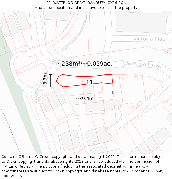 11, WATERLOO DRIVE, BANBURY, OX16 3QN: Plot and title map