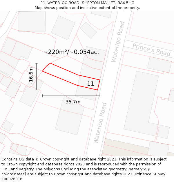 11, WATERLOO ROAD, SHEPTON MALLET, BA4 5HG: Plot and title map