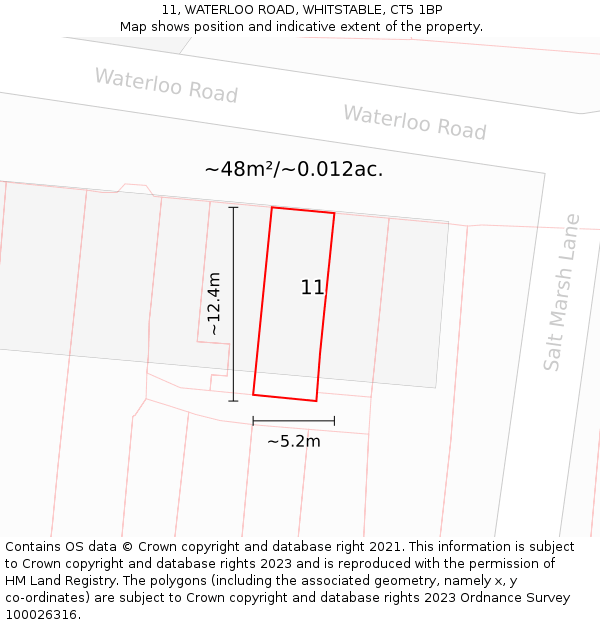 11, WATERLOO ROAD, WHITSTABLE, CT5 1BP: Plot and title map