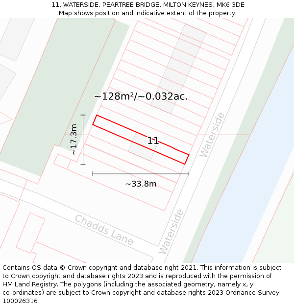 11, WATERSIDE, PEARTREE BRIDGE, MILTON KEYNES, MK6 3DE: Plot and title map