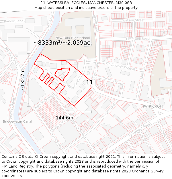 11, WATERSLEA, ECCLES, MANCHESTER, M30 0SR: Plot and title map