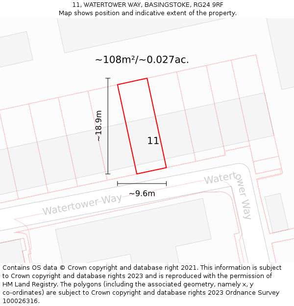11, WATERTOWER WAY, BASINGSTOKE, RG24 9RF: Plot and title map