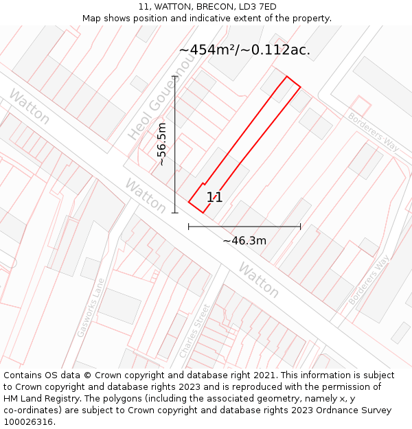 11, WATTON, BRECON, LD3 7ED: Plot and title map