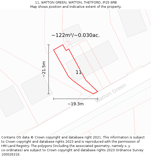 11, WATTON GREEN, WATTON, THETFORD, IP25 6RB: Plot and title map