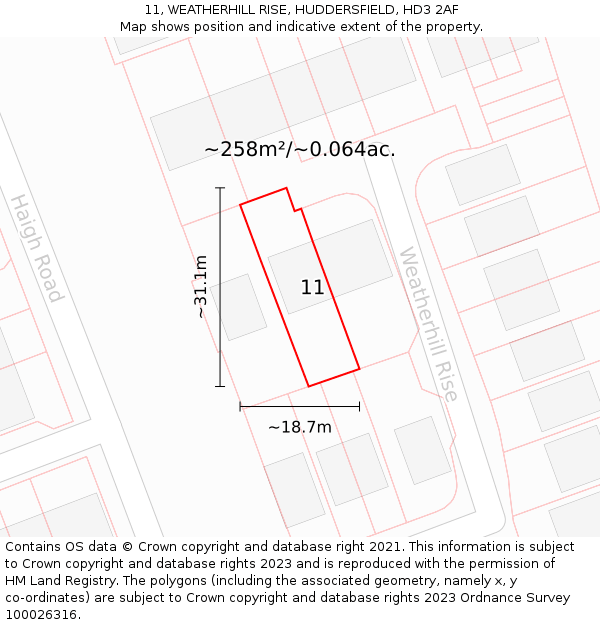11, WEATHERHILL RISE, HUDDERSFIELD, HD3 2AF: Plot and title map