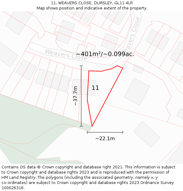 11, WEAVERS CLOSE, DURSLEY, GL11 4LR: Plot and title map