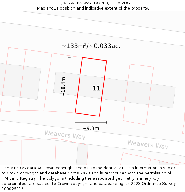 11, WEAVERS WAY, DOVER, CT16 2DG: Plot and title map