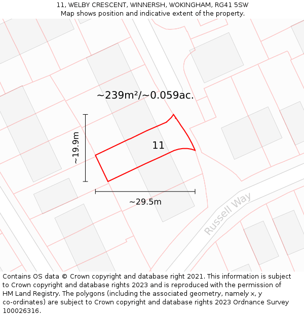 11, WELBY CRESCENT, WINNERSH, WOKINGHAM, RG41 5SW: Plot and title map
