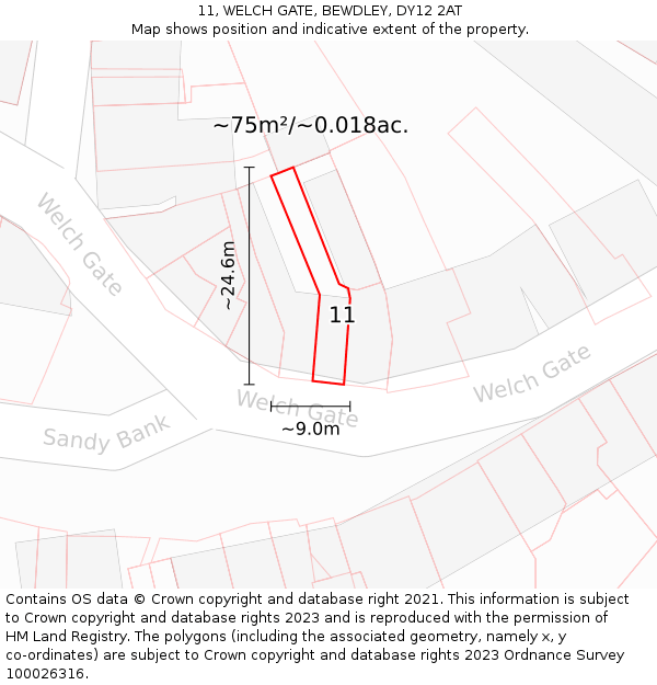 11, WELCH GATE, BEWDLEY, DY12 2AT: Plot and title map