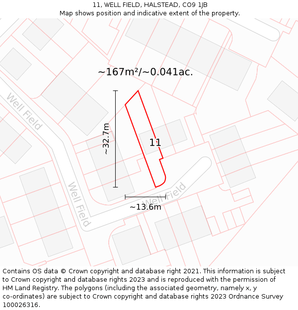 11, WELL FIELD, HALSTEAD, CO9 1JB: Plot and title map