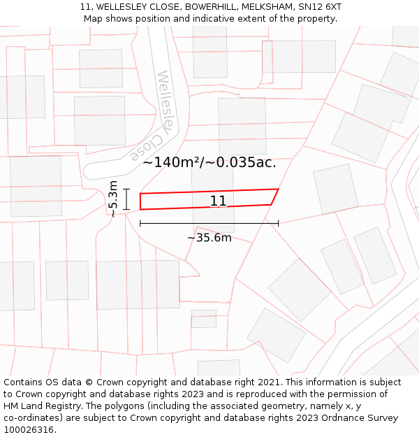 11, WELLESLEY CLOSE, BOWERHILL, MELKSHAM, SN12 6XT: Plot and title map