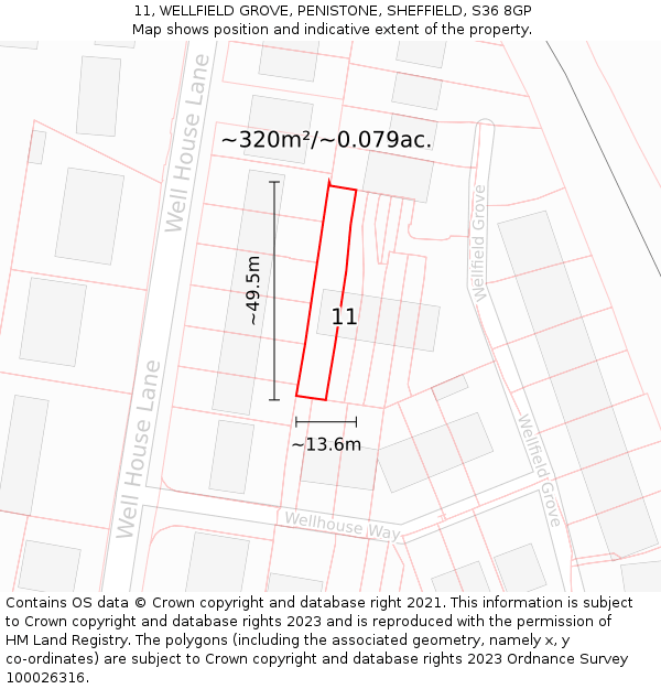 11, WELLFIELD GROVE, PENISTONE, SHEFFIELD, S36 8GP: Plot and title map