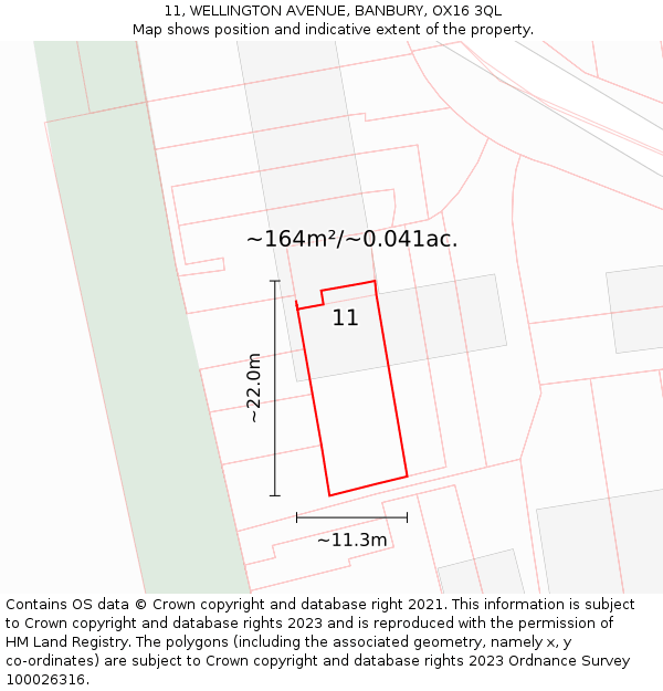 11, WELLINGTON AVENUE, BANBURY, OX16 3QL: Plot and title map