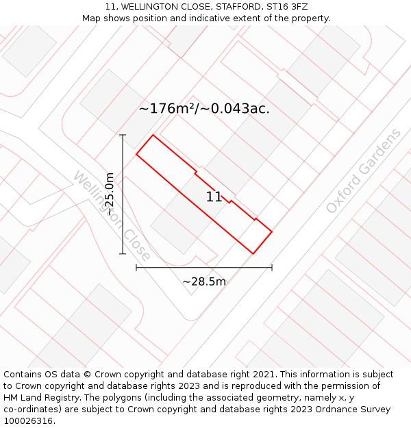 11, WELLINGTON CLOSE, STAFFORD, ST16 3FZ: Plot and title map