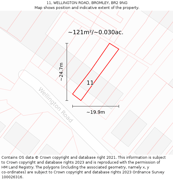 11, WELLINGTON ROAD, BROMLEY, BR2 9NG: Plot and title map