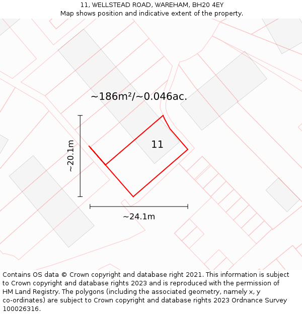 11, WELLSTEAD ROAD, WAREHAM, BH20 4EY: Plot and title map