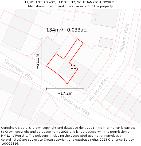11, WELLSTEAD WAY, HEDGE END, SOUTHAMPTON, SO30 2LE: Plot and title map