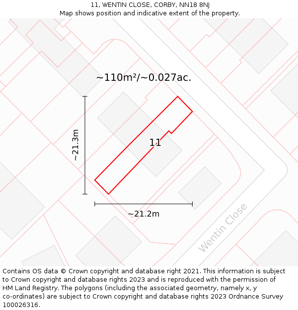 11, WENTIN CLOSE, CORBY, NN18 8NJ: Plot and title map